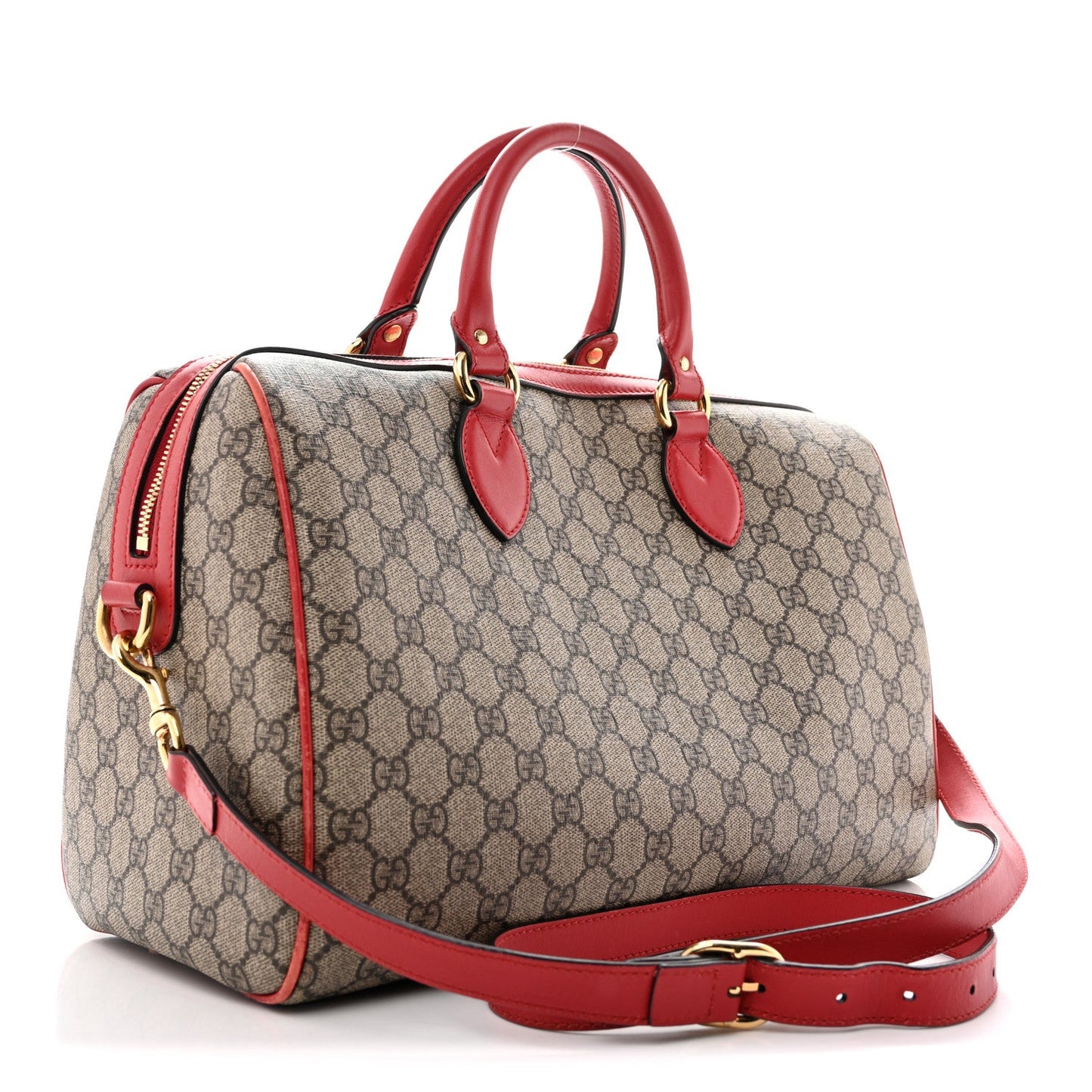 GG Supreme Monogram Kingsnake Heart Embroidered Medium Boston Hibiscus Red