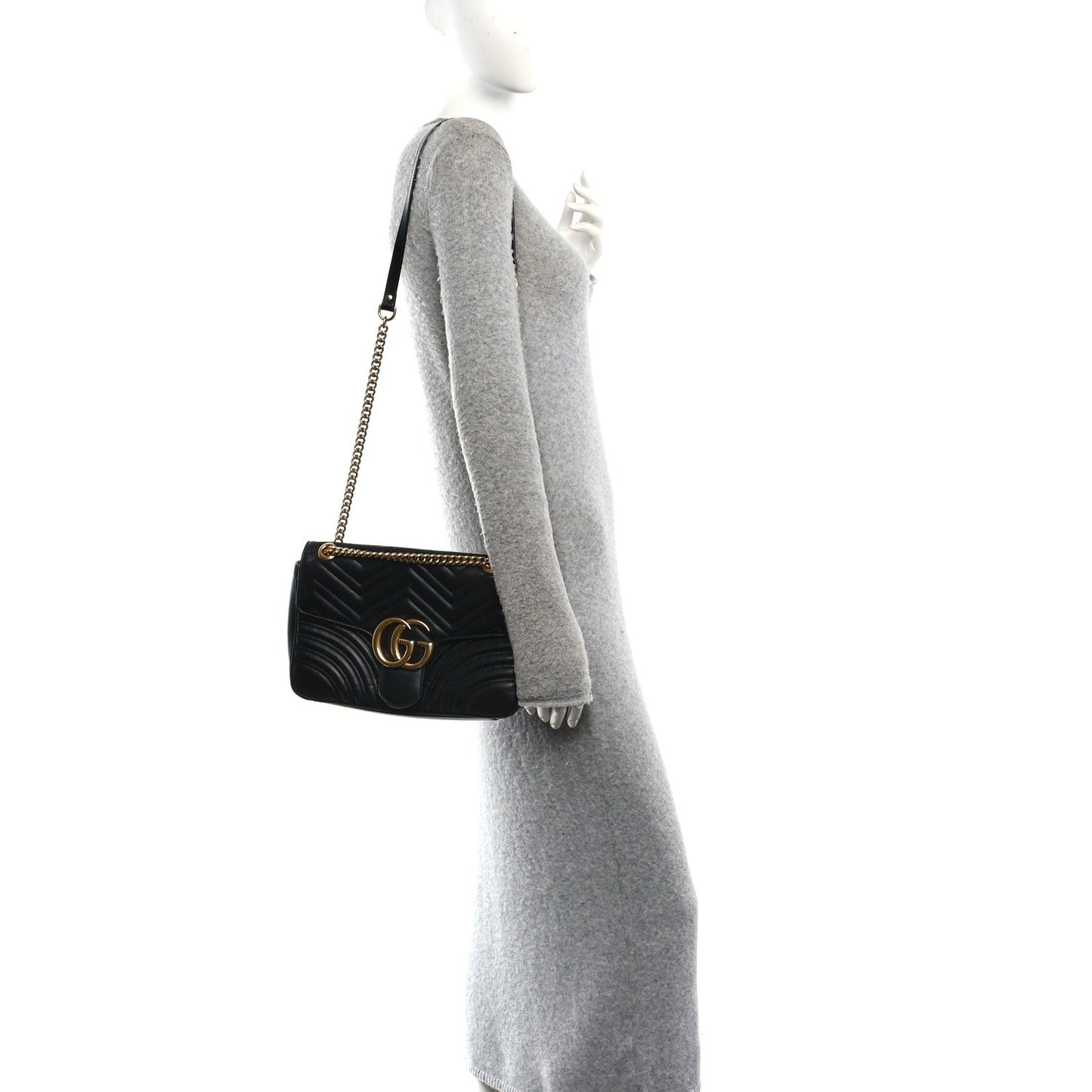 Calfskin Matelasse Medium GG Marmont Shoulder Bag Black
