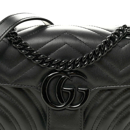 Calfskin Matelasse Monochrome Mini GG Marmont Shoulder Bag Black