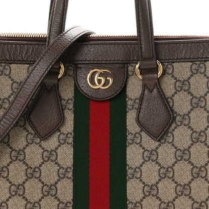 GG Supreme Monogram Web Medium Ophidia Tote Bag Brown