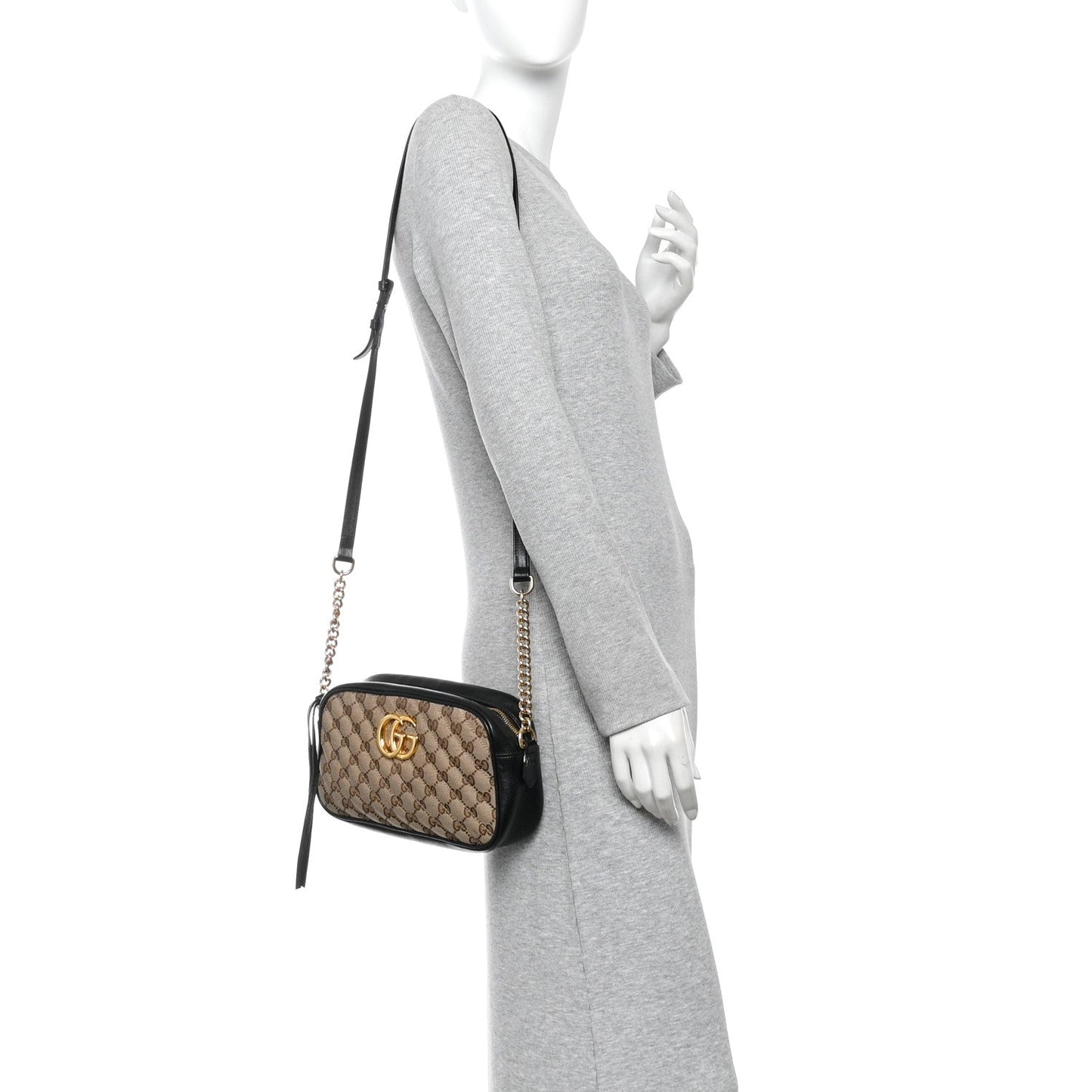 Monogram Matelasse Diagonal Small GG Marmont Chain Shoulder Bag Beige Black Beige Black