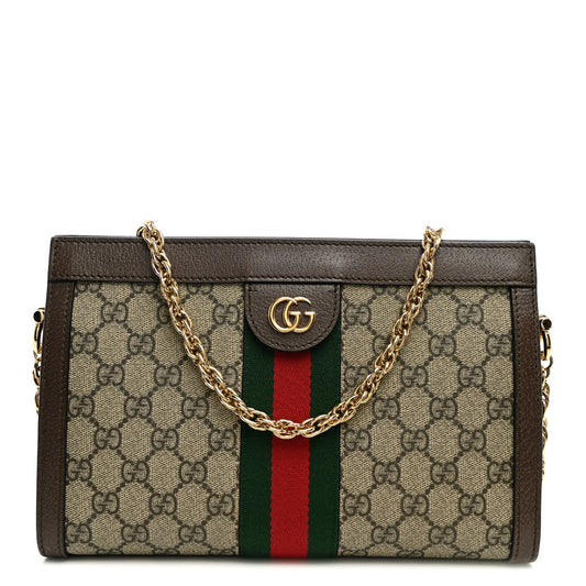 GG Supreme Monogram Web Small Ophidia Chain Shoulder Bag Brown