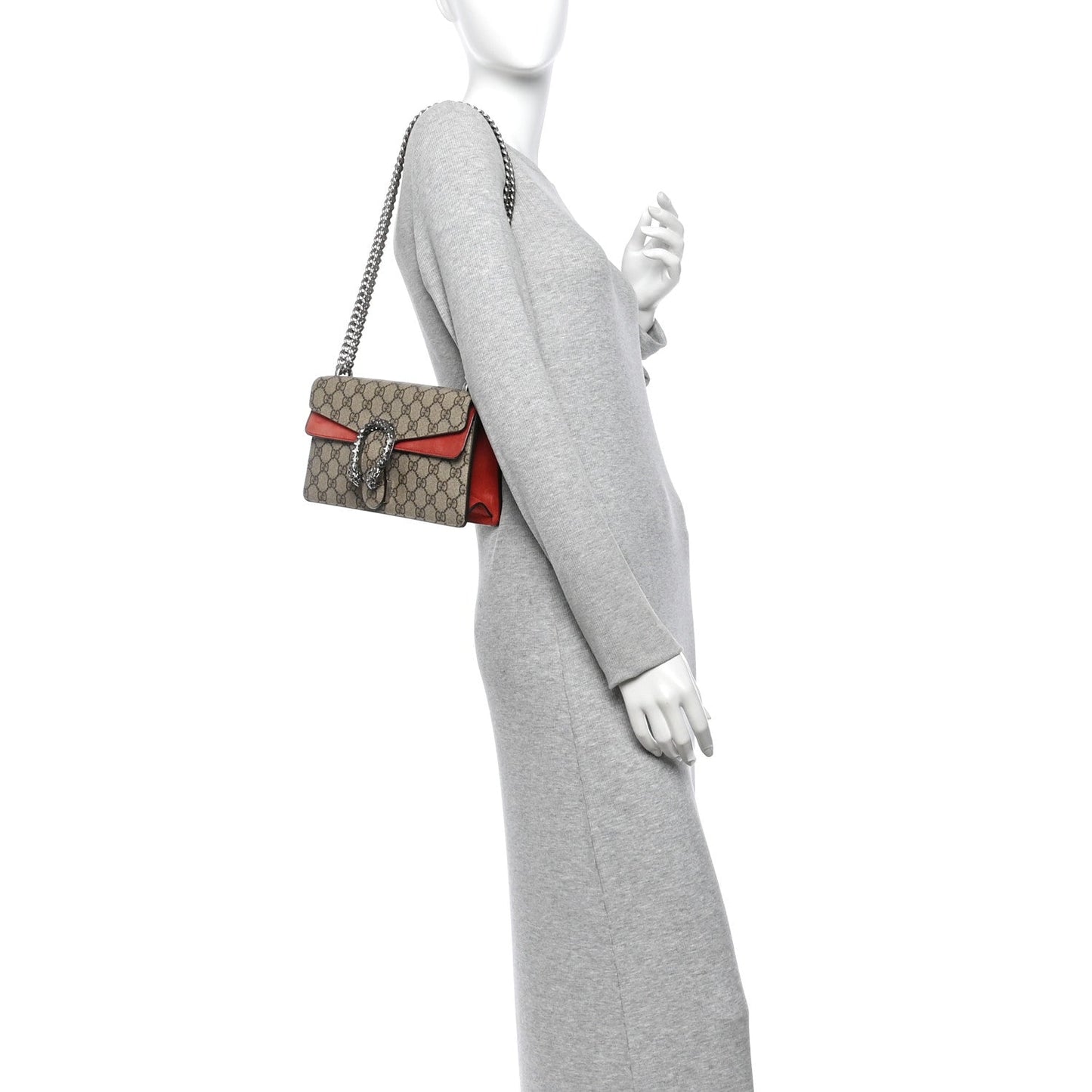 GG Supreme Monogram Suede Crystal Small Dionysus Shoulder Bag Beige Ebony Vulcanic Red