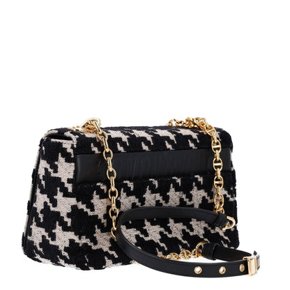 Technical Canvas Macro Houndstooth Medium Caro Bag Black White