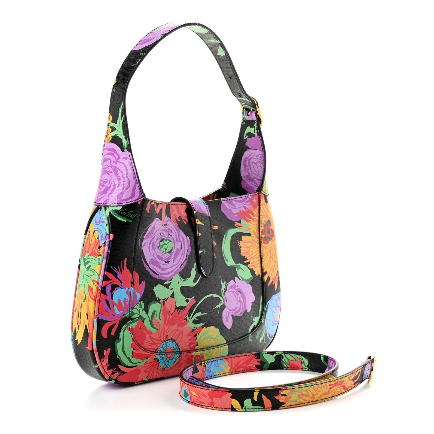 X KEN SCOTT New Shangai Calfskin Jenny Floral Print Small Jackie 1961 Hobo Black Pink