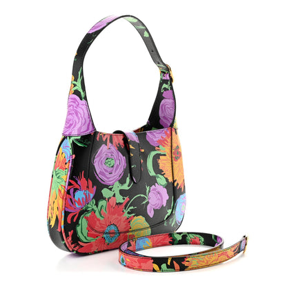 X KEN SCOTT New Shangai Calfskin Jenny Floral Print Small Jackie 1961 Hobo Black Pink