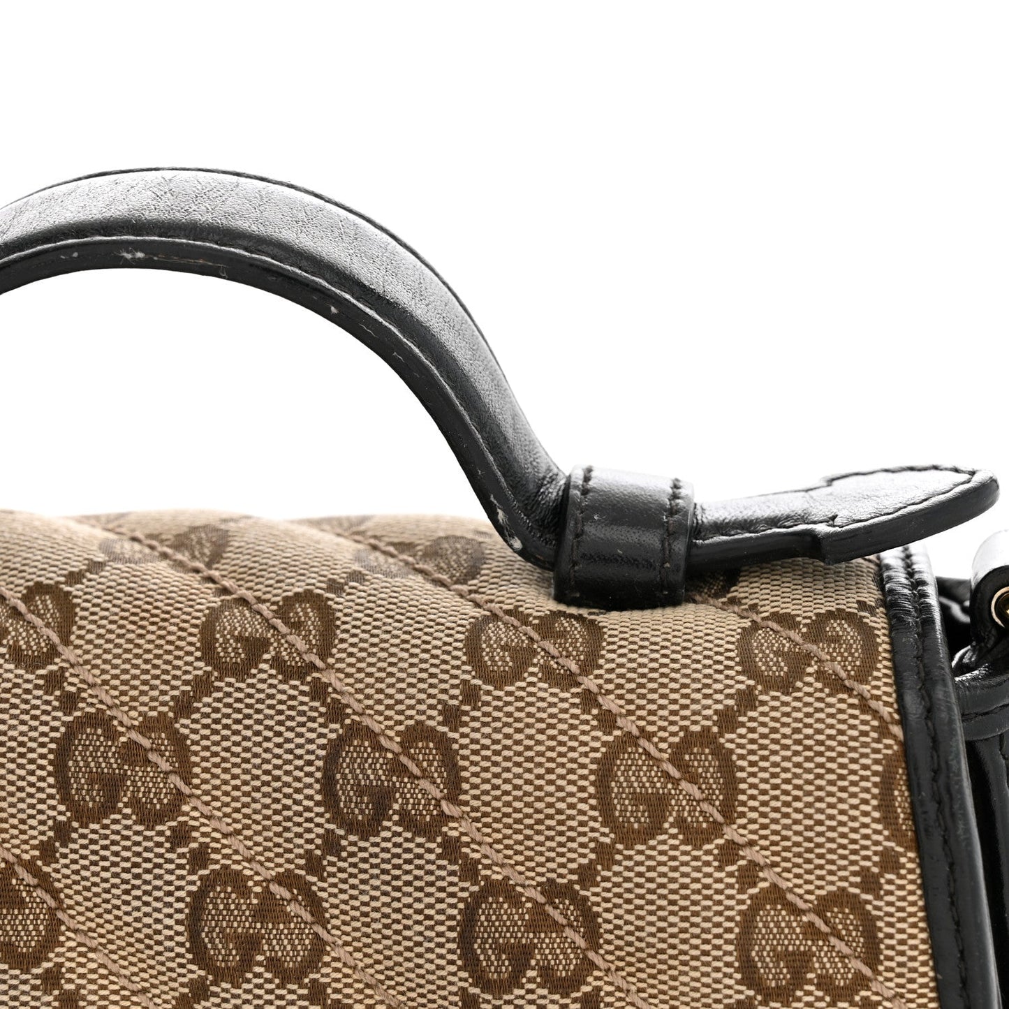 Monogram Azalea Calfskin Matelasse Diagonal Mini GG Marmont Top Handle Shoulder Bag Beige Ebony Black