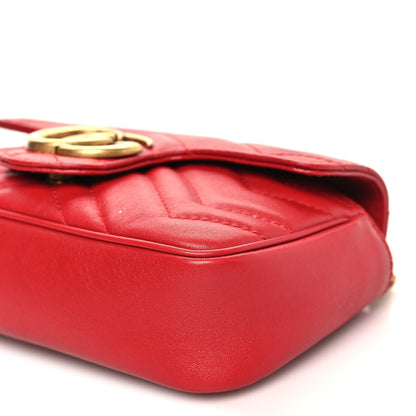 Calfskin Matelasse Super Mini GG Marmont Shoulder Bag Hibiscus Red