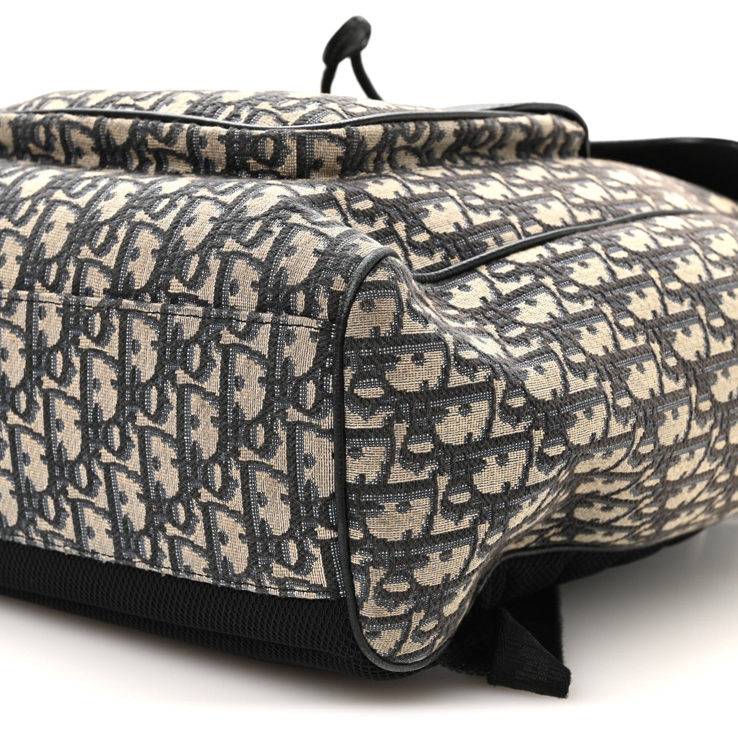 Oblique Jacquard Grained Calfskin Drawstring Saddle Backpack Beige Black
