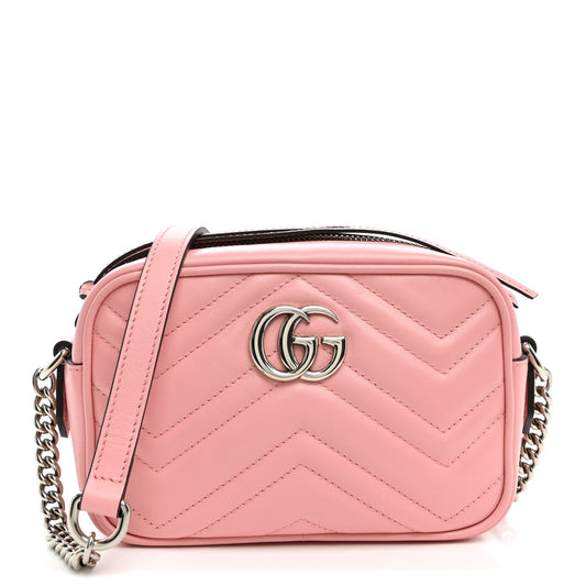 Calfskin Matelasse Mini GG Marmont Chain Shoulder Bag Wild Rose