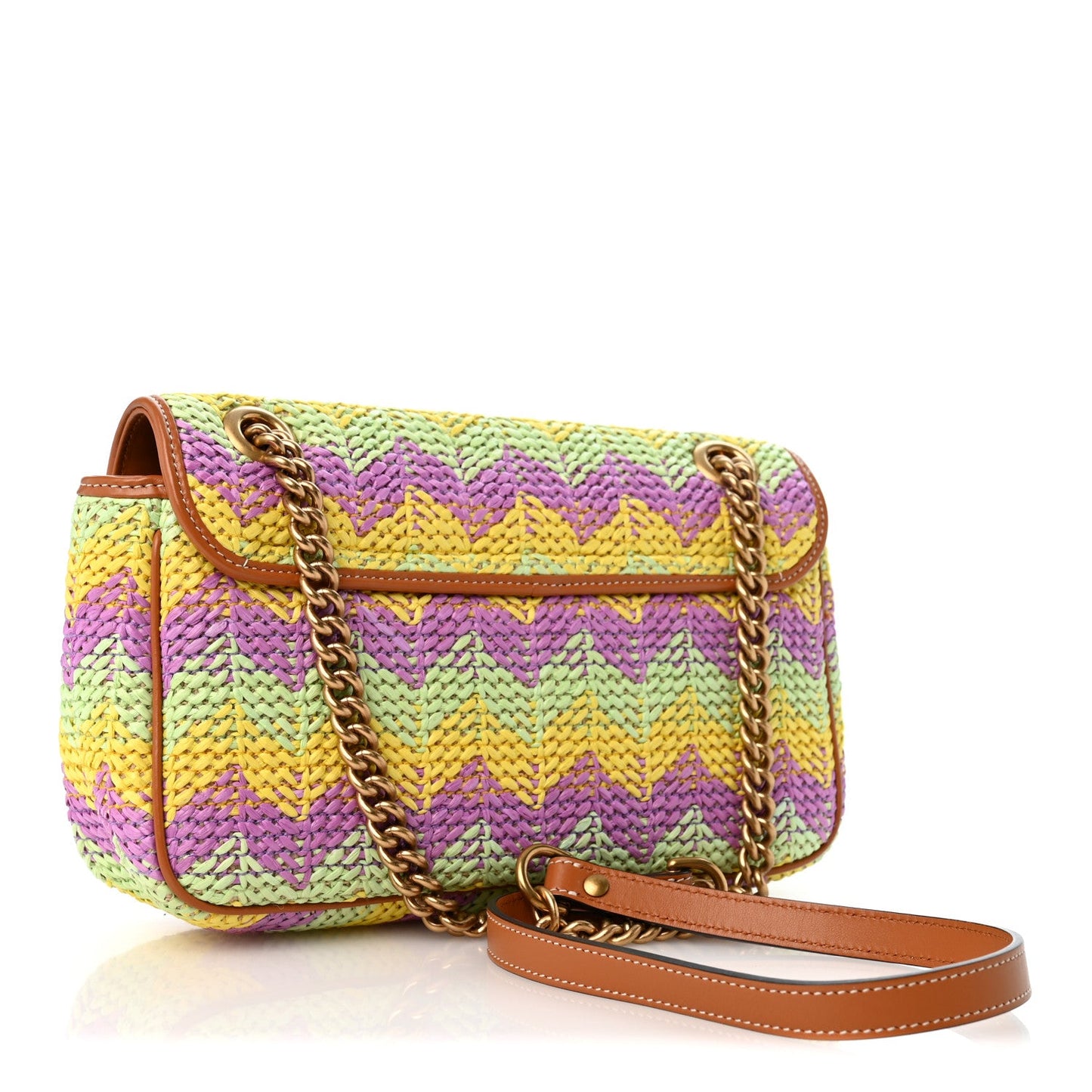 Calfskin Raffia Woven Small GG Marmont Shoulder Bag Multicolor