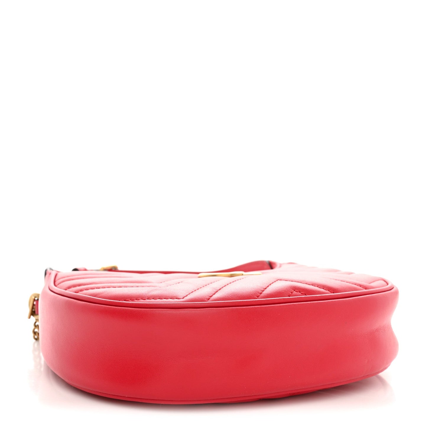 Calfskin Matelasse Chevron Mini GG Marmont Half Moon Hobo Rosso