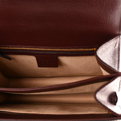 GG Supreme Monogram Textured Dollar Calfskin Web Small Ophidia Padlock Top Handle Bag Bordeaux