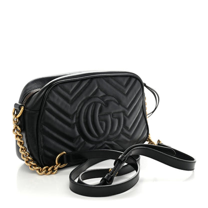 Calfskin Matelasse Small GG Marmont Chain Shoulder Bag Black