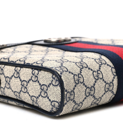 GG Supreme Monogram Textured Dollar Calfskin Web Small Ophidia Messenger Bag Beige Blue
