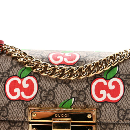 GG Supreme Monogram Apple Small Padlock Shoulder Bag Beige Multicolor Lobster Red