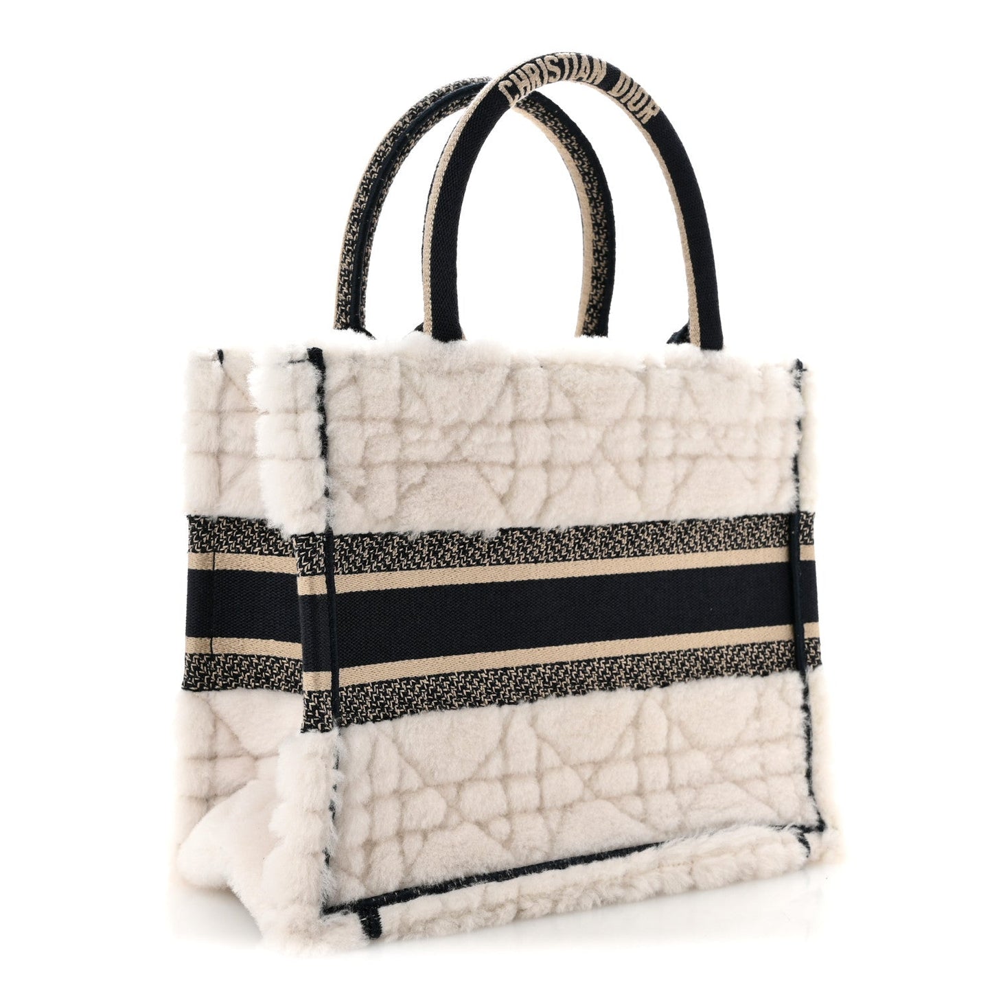 Shearling Cannage Small Book Tote Ecru Blue