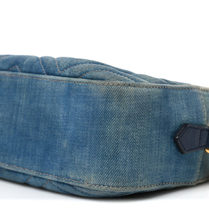 Denim Matelasse Small Pearly GG Marmont Chain Shoulder Bag Blue