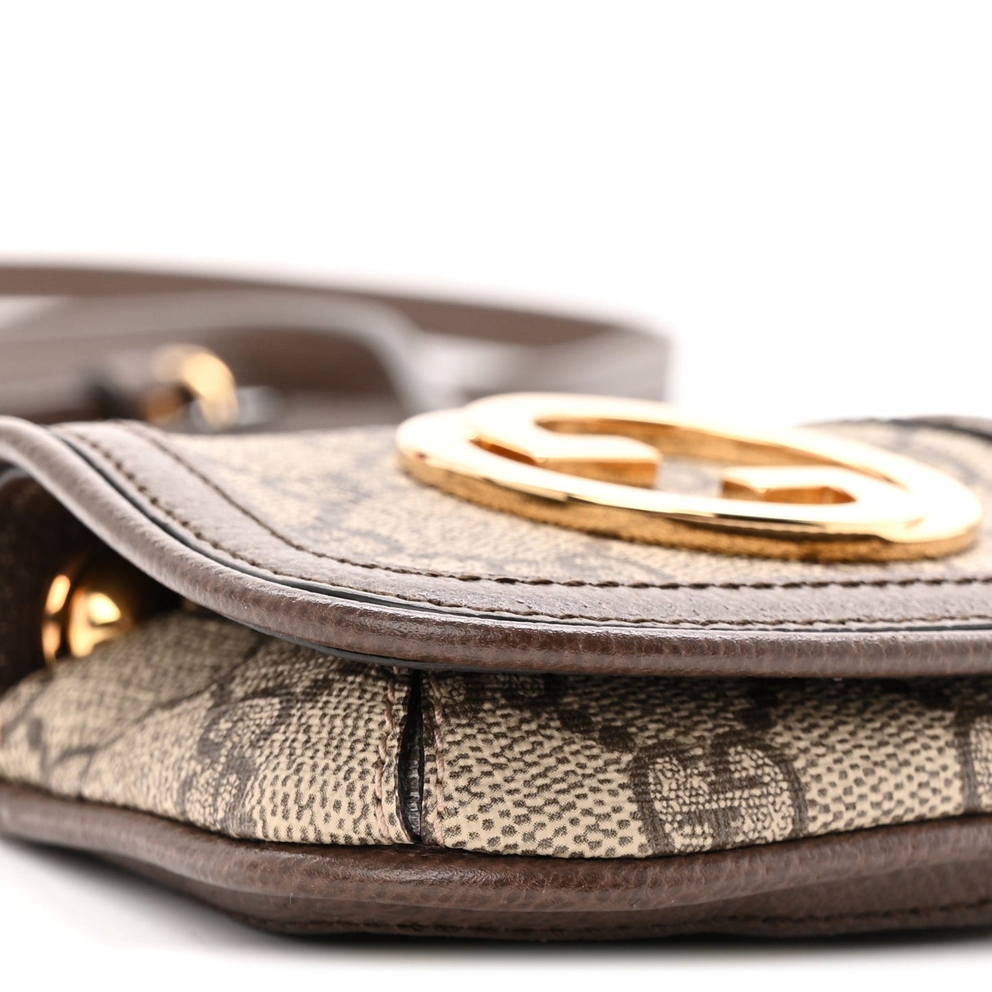 GG Supreme Monogram Textured Dollar Calfskin Blondie Card Case Wallet with Strap Beige Ebony New Acero