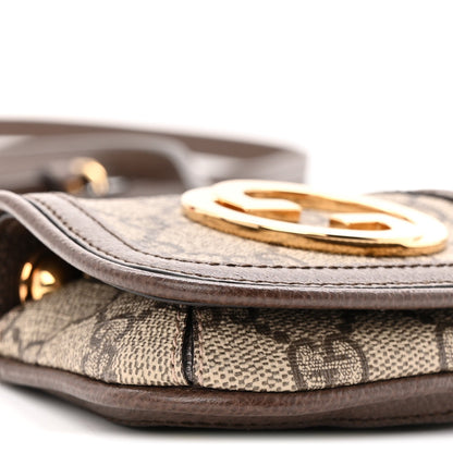GG Supreme Monogram Textured Dollar Calfskin Blondie Card Case Wallet with Strap Beige Ebony New Acero