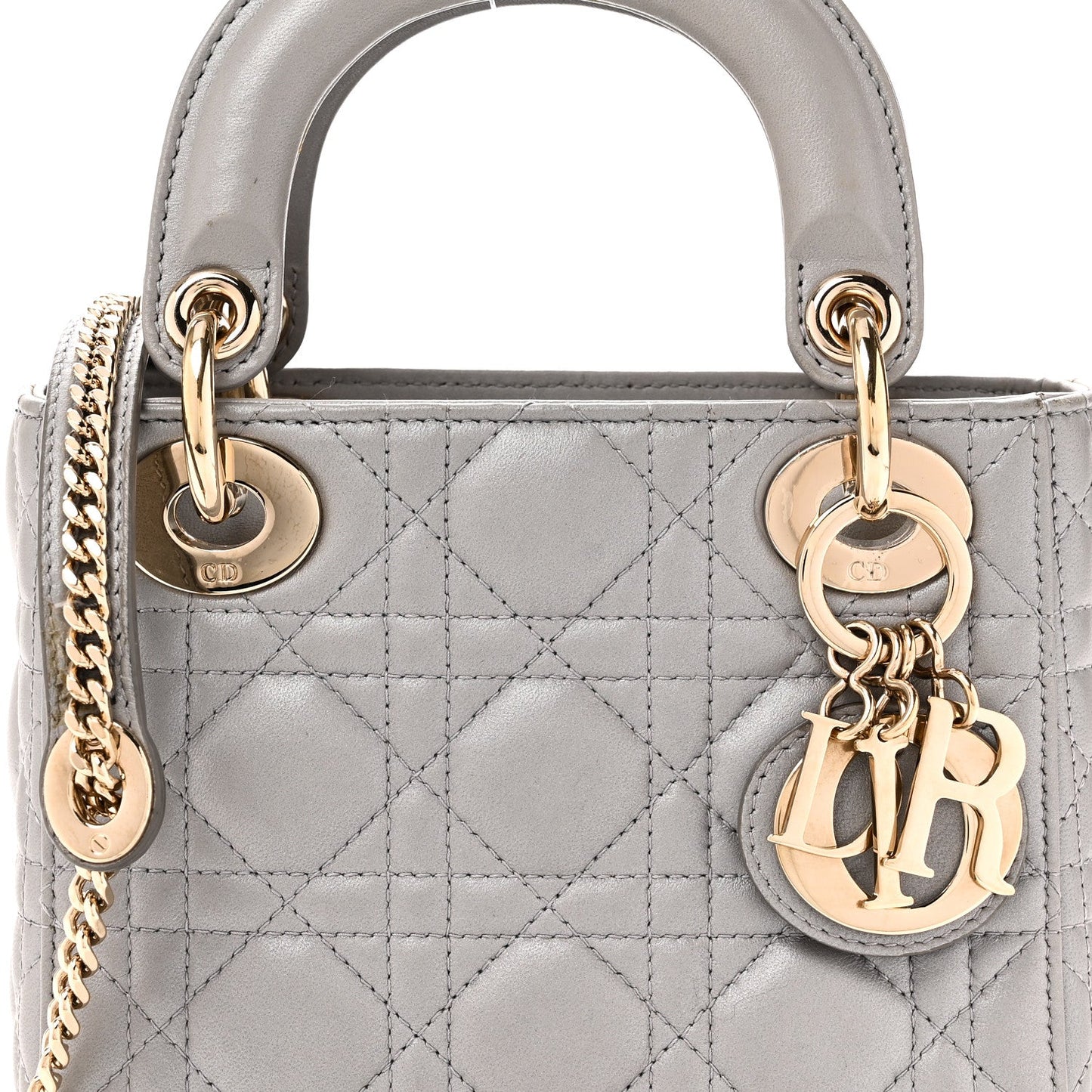 Metallic Lambskin Cannage Mini Lady Dior Grey