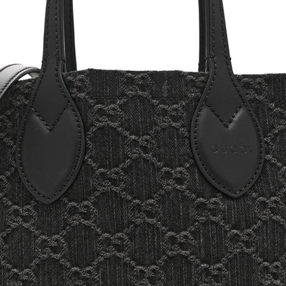 Denim Ophidia GG Monogram Tote Medium Black Grey