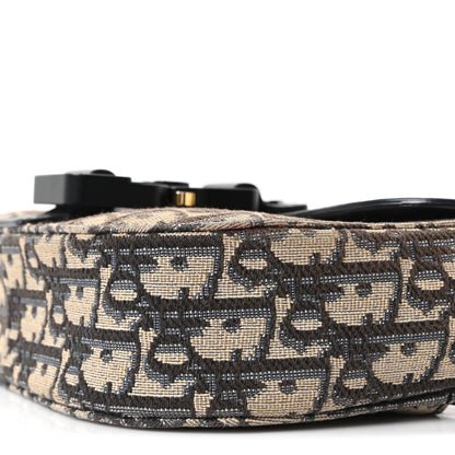Grained Calfskin Oblique Mini Saddle Messenger Bag With Flap Beige Black