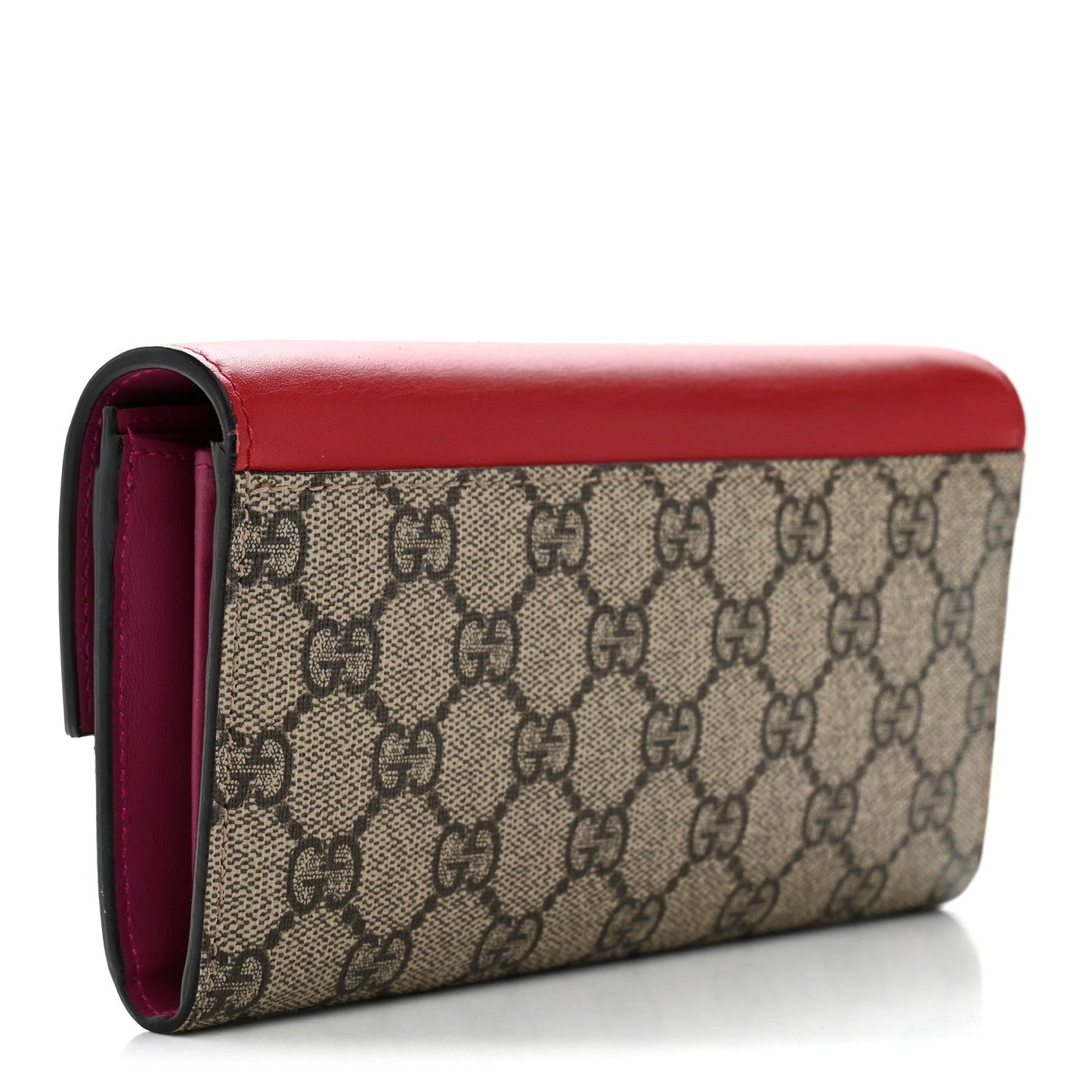 GG Supreme Monogram Moon Calfskin Padlock Continental Chain Wallet Beige Ebony Hibiscus Red New Rosette