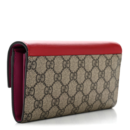 GG Supreme Monogram Moon Calfskin Padlock Continental Chain Wallet Beige Ebony Hibiscus Red New Rosette