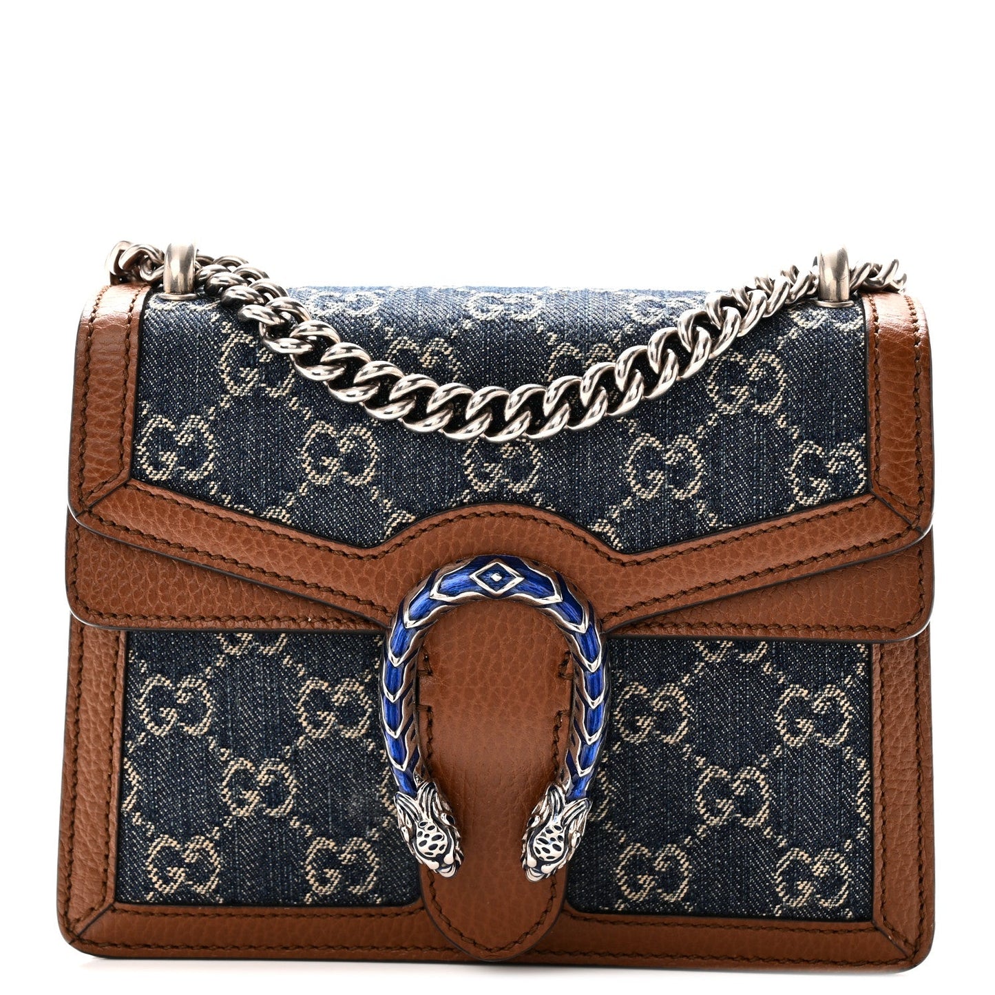 New Denim GG Monogram Dollar Calfskin Enamel Mini Dionysus Shoulder Bag Blue Tea Cuir Epilog Electric Blue