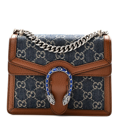 New Denim GG Monogram Dollar Calfskin Enamel Mini Dionysus Shoulder Bag Blue Tea Cuir Epilog Electric Blue