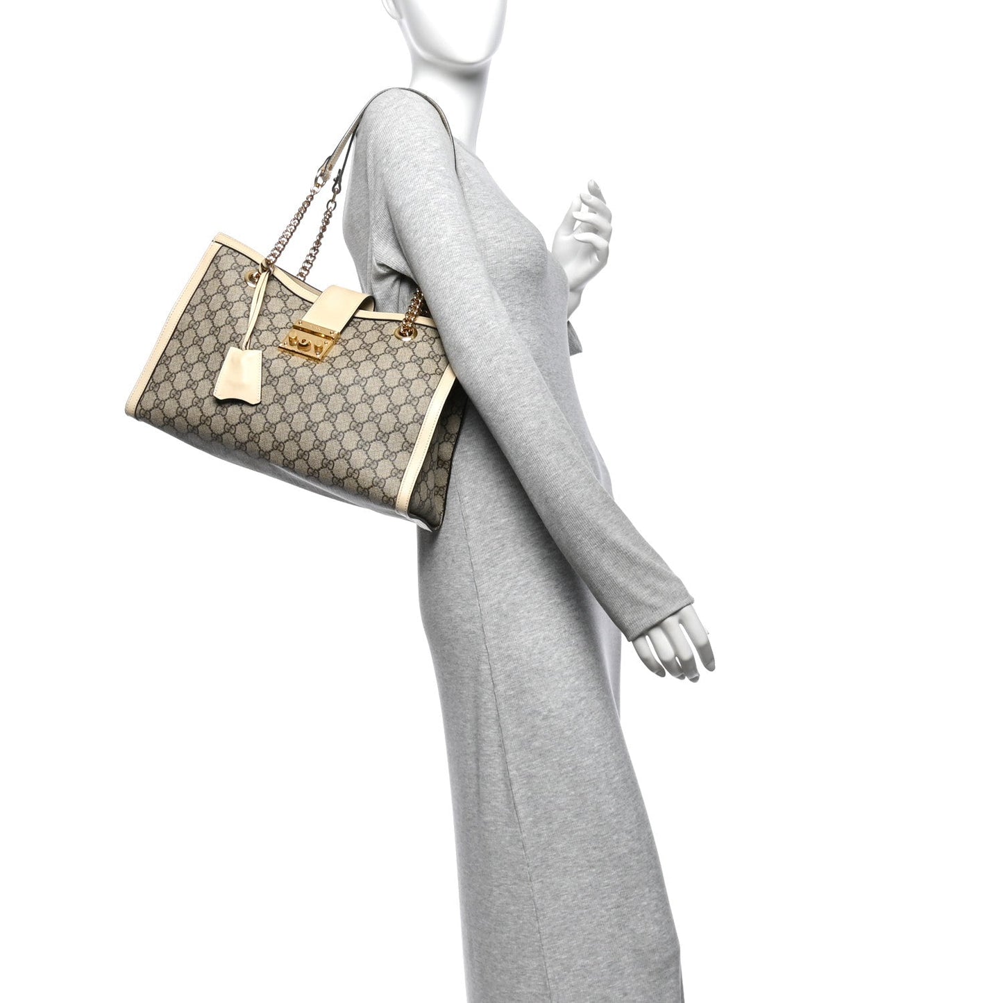 GG Supreme Monogram Medium Padlock Tote White