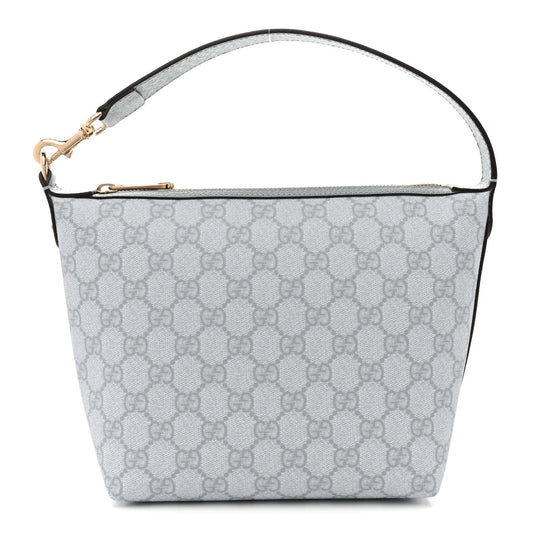 GG Supreme Monogram Textured Calfskin Web Super Mini Ophidia Shoulder Bag Light Blue