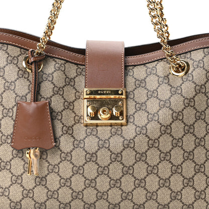 GG Supreme Monogram Medium Padlock Tote Beige Cuir