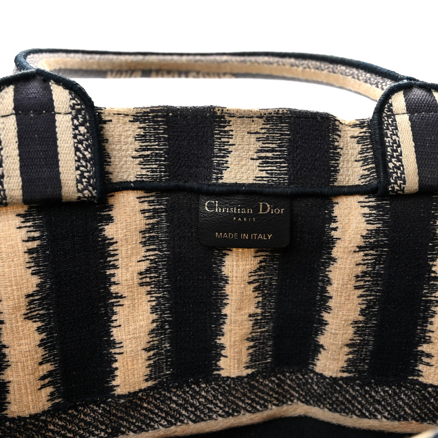 Canvas Embroidered Large Striped Book Tote Navy