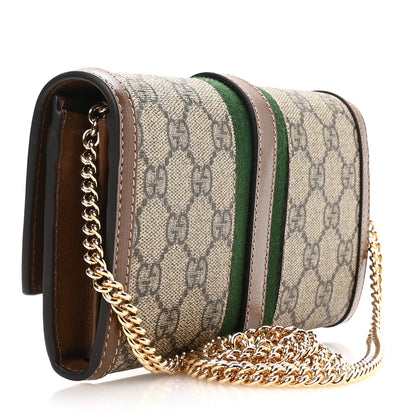 GG Supreme Monogram Azalea Calfskin Web Jackie 1961 Chain Wallet Beige Ebony Brown Sugar
