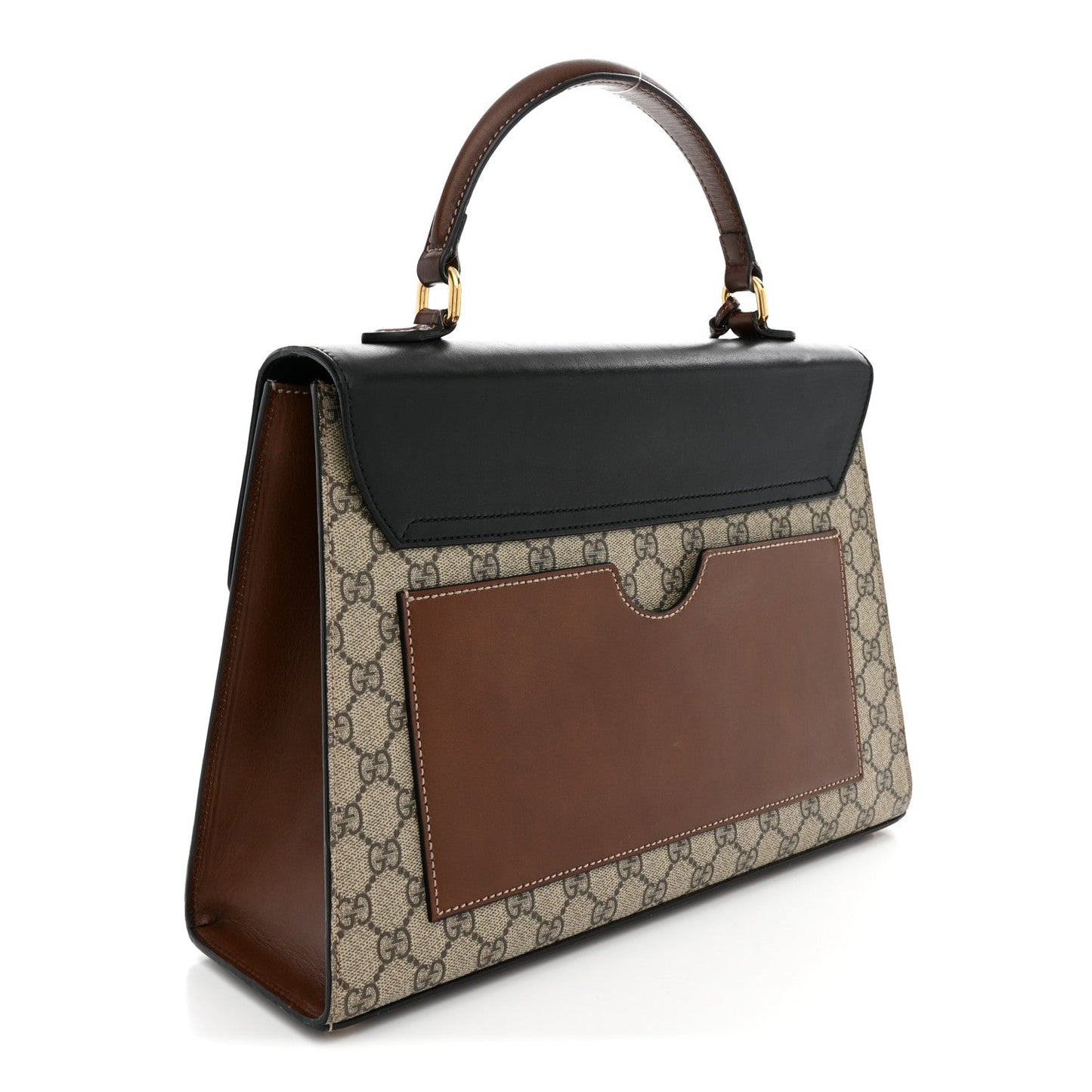 GG Supreme Monogram Calfskin Medium Padlock Top Handle Bag Beige Black Cuir