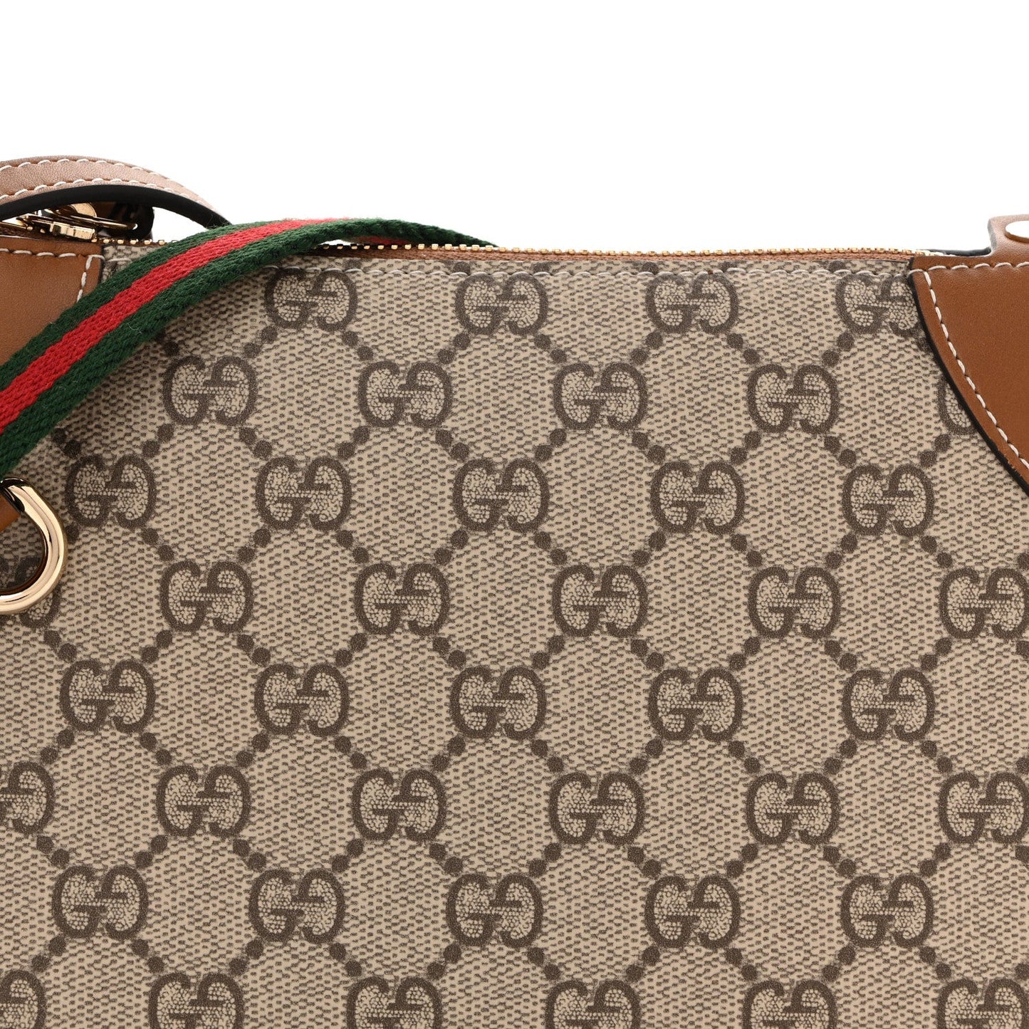 GG Supreme Monogram Textured Calfskin Small Emblem Shoulder Bag Beige Dark Brown