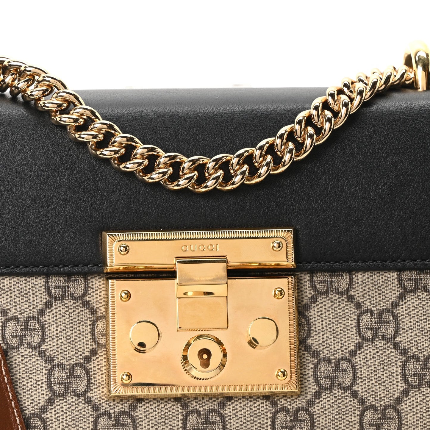 GG Supreme Monogram Calfskin Small Padlock Shoulder Bag Beige Black Cuir