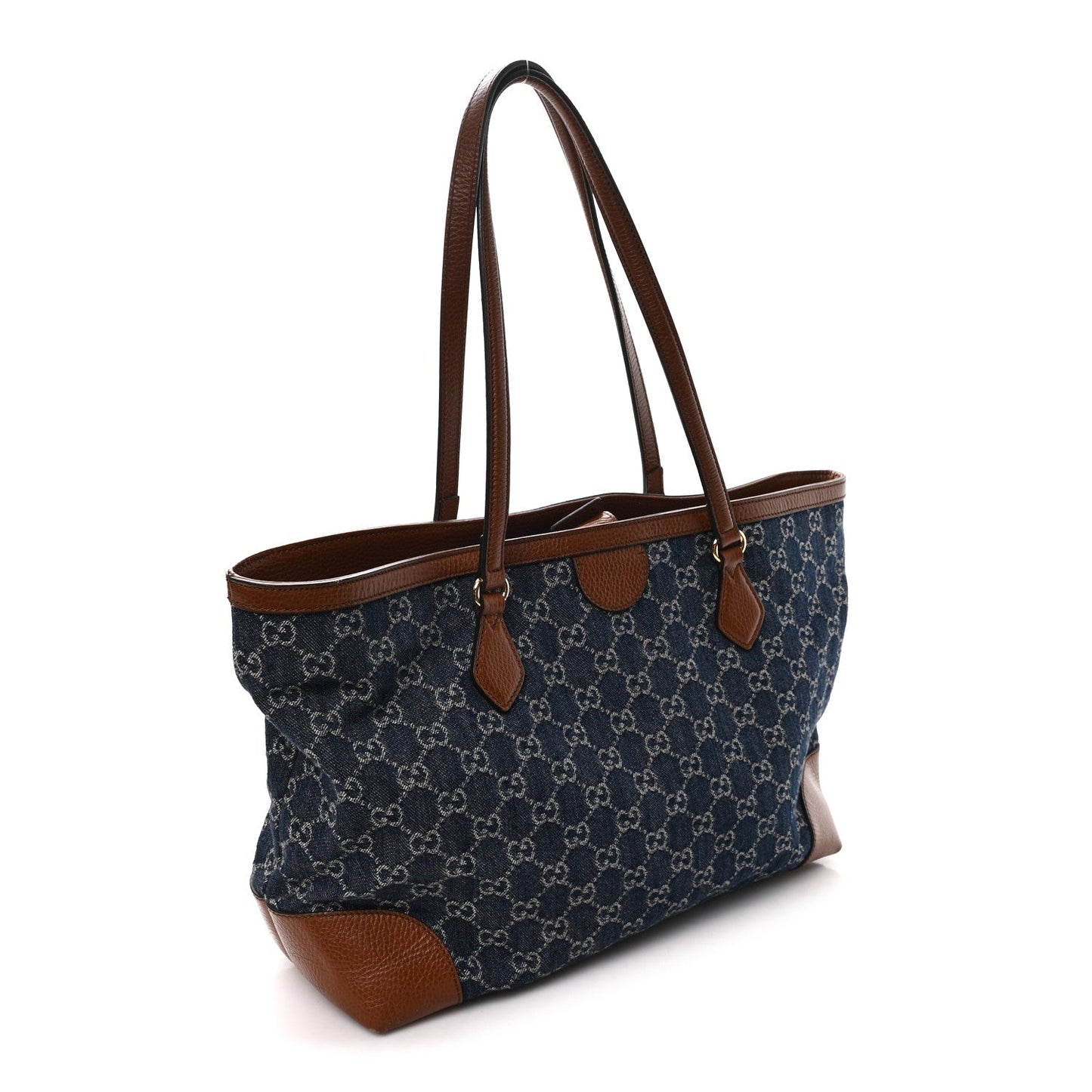 New Denim GG Monogram Medium Ophidia Shopping Tote Blue Tea Cuir