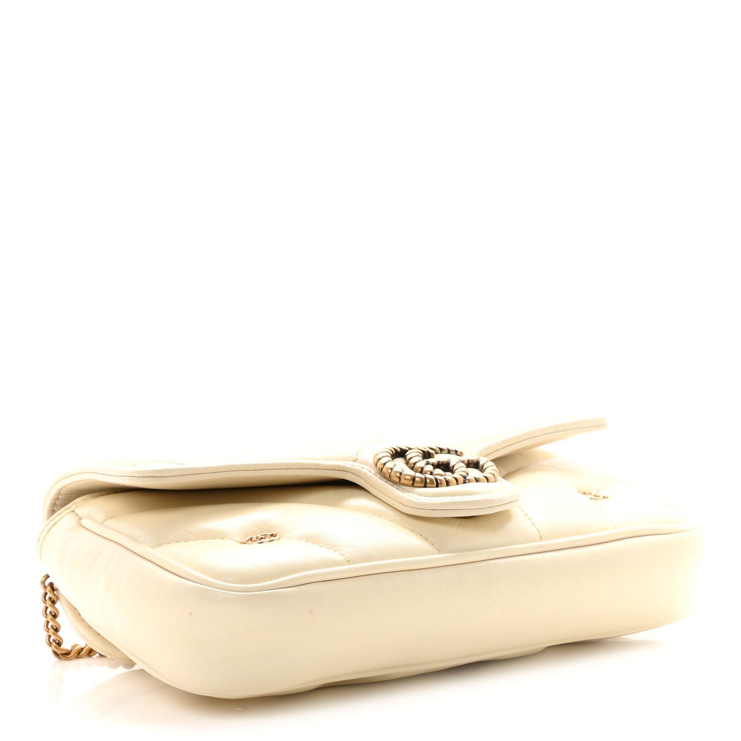 Calfskin Matelasse Double G Studs Mini Torchon GG Marmont Shoulder Bag White