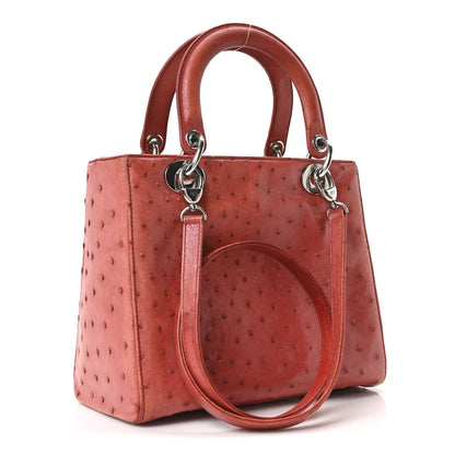 Ostrich Medium Lady Dior Red