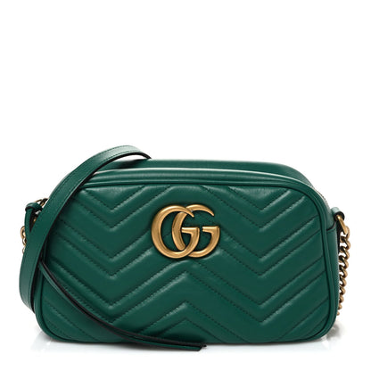 Calfskin Matelasse Small GG Marmont Chain Shoulder Bag Emerald Green