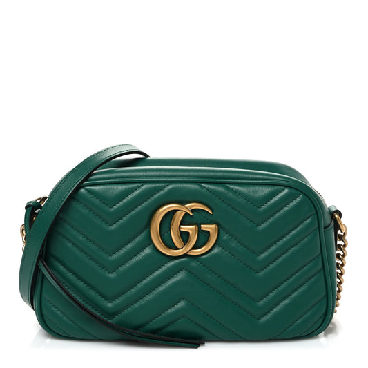 Calfskin Matelasse Small GG Marmont Chain Shoulder Bag Emerald Green