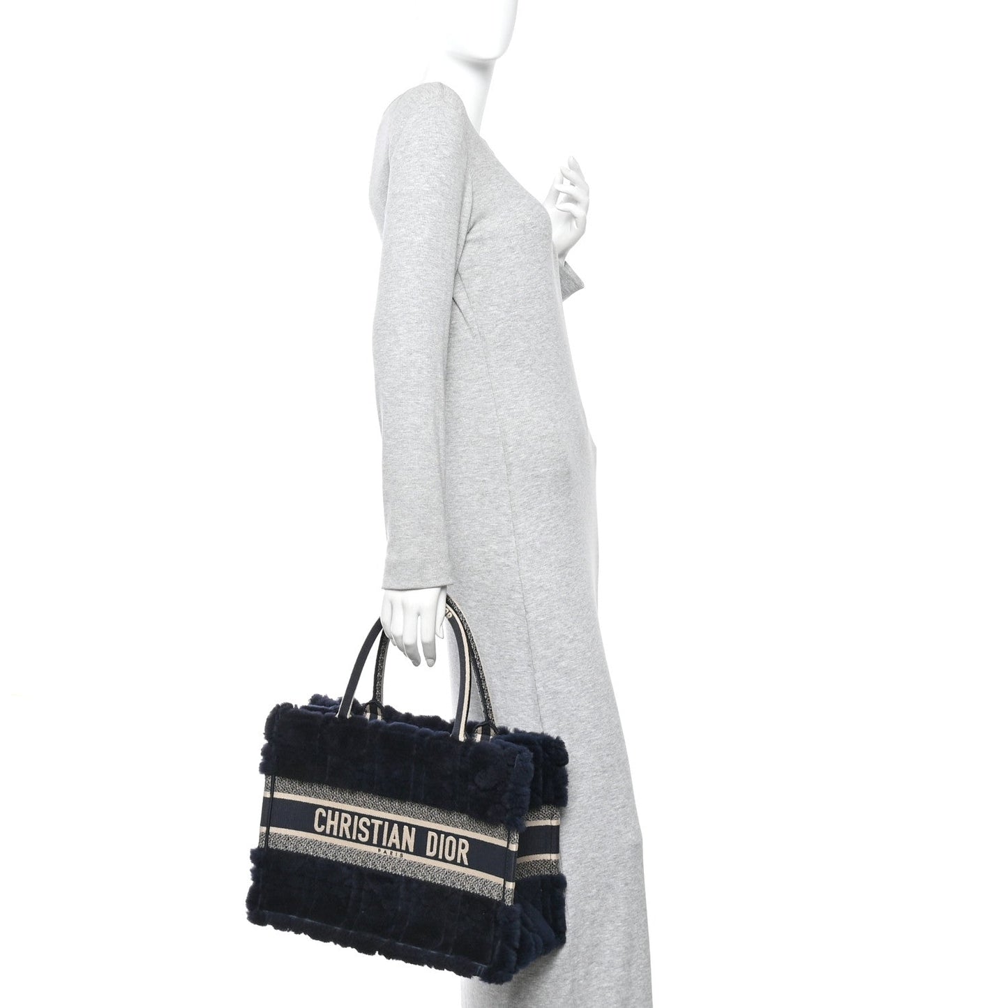 Shearling Cannage Medium Book Tote Deep Blue Natural