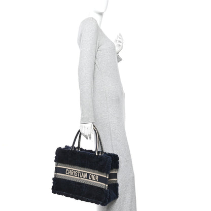 Shearling Cannage Medium Book Tote Deep Blue Natural