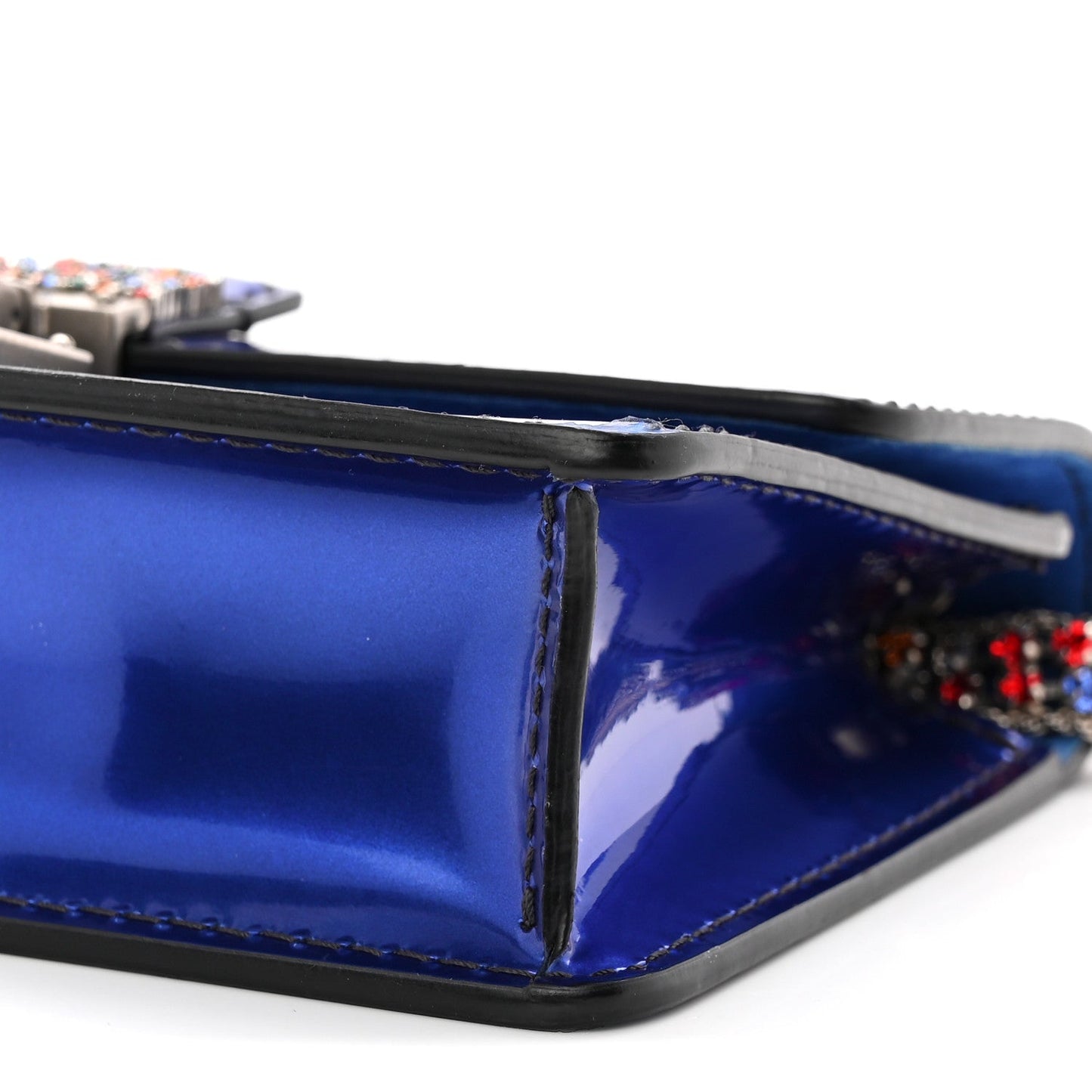 Metallic Patent Crystal Dioraddict Flap Bag Blue