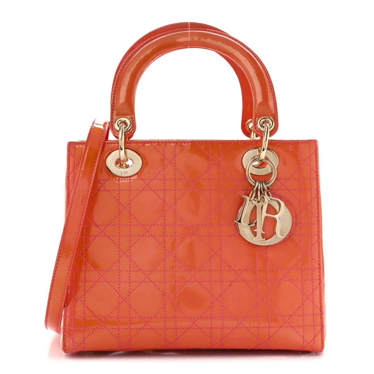 Patent Cannage Stitched Medium Lady Dior Orange