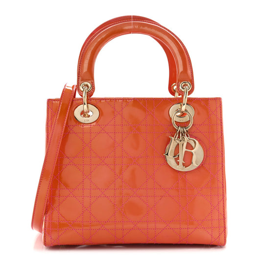 Patent Cannage Stitched Medium Lady Dior Orange