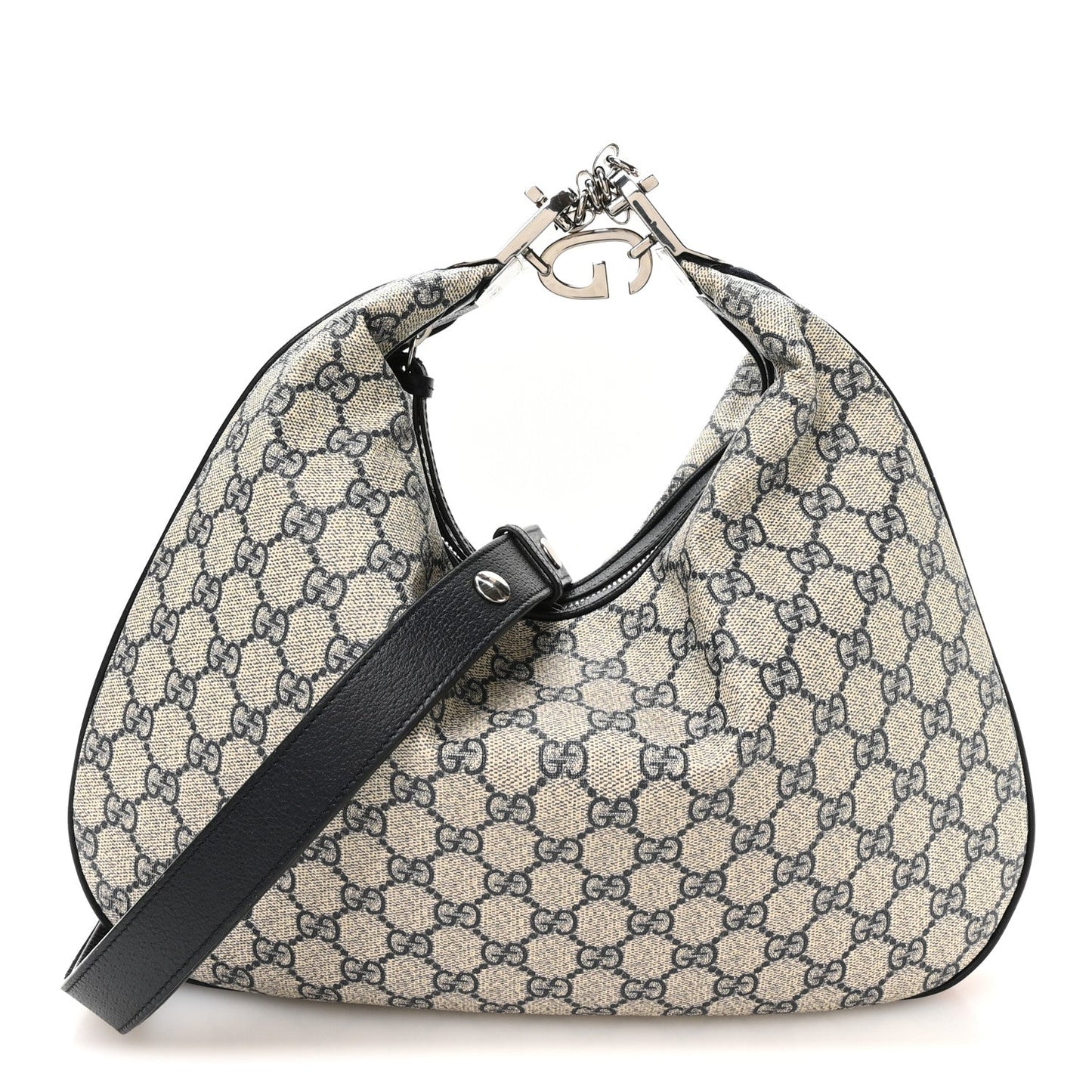 GG Supreme Monogram Textured Calfskin Web Large Attache Shoulder Bag Beige Blue